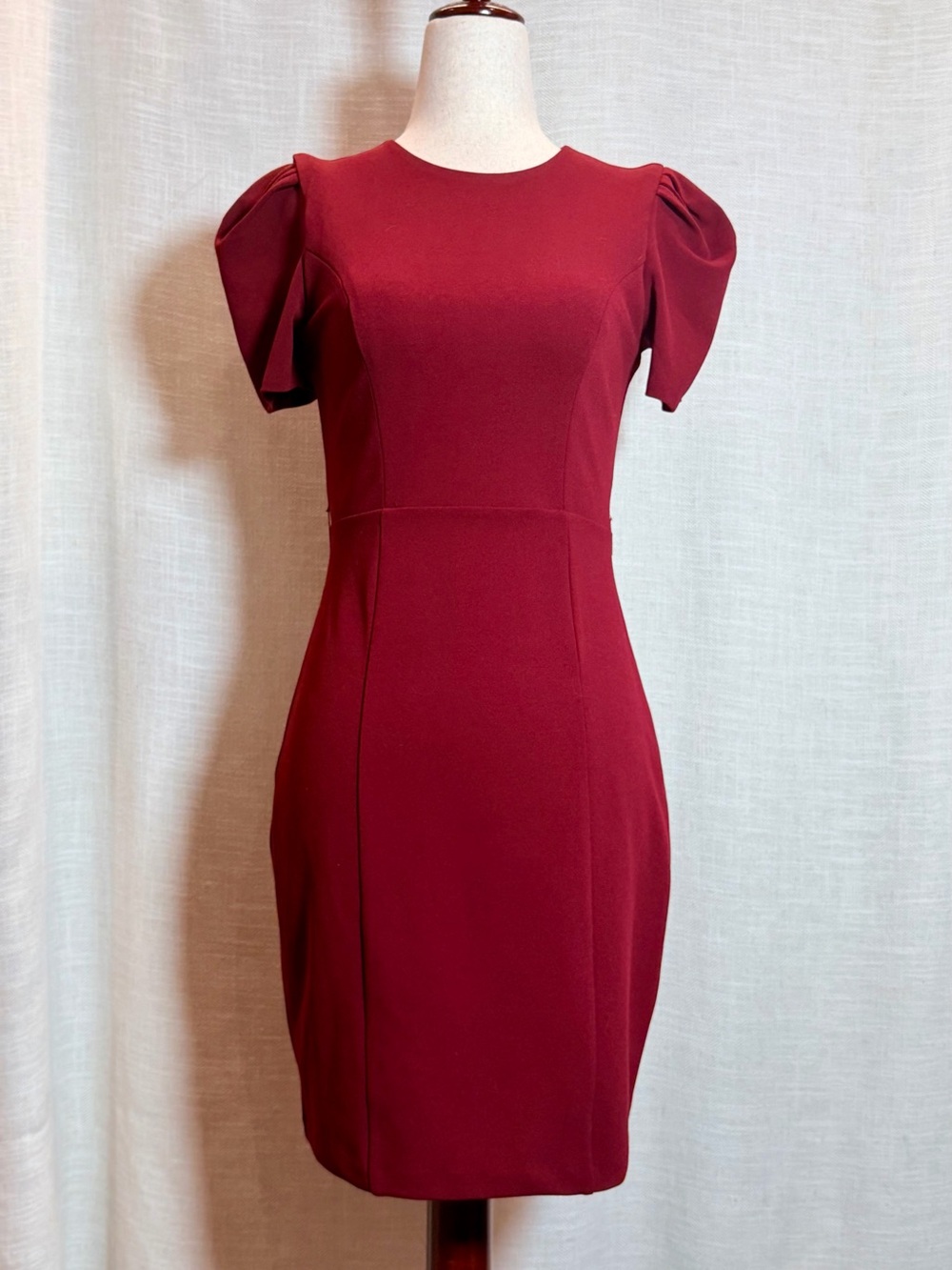 Express Burgundy Puff-Sleeve Midi Sheath Dress